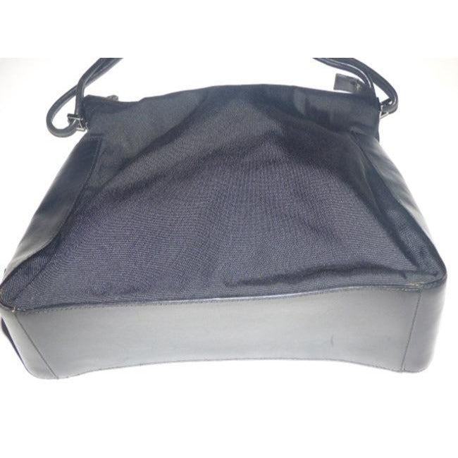 Gucci New Black Leather Nylon Fabric Shoulder Bag