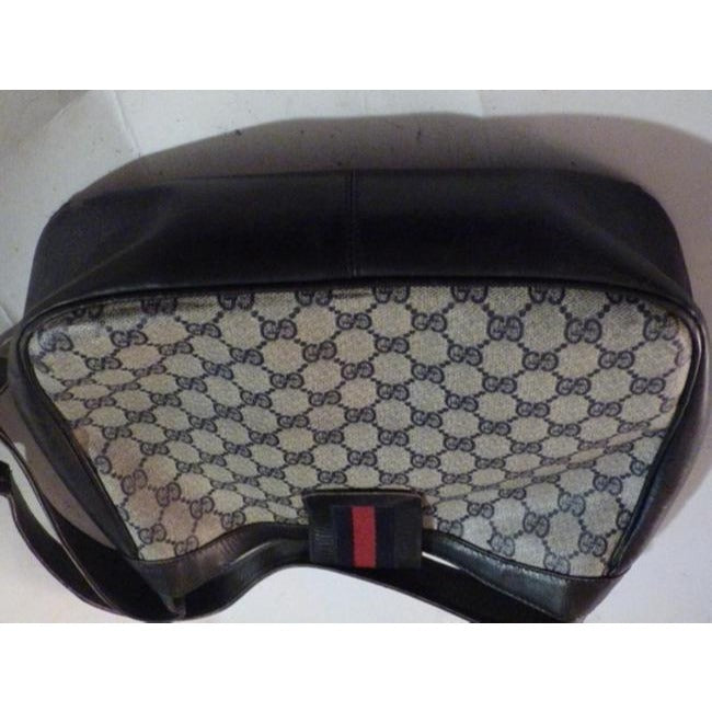 Gucci Navy Guccissima Print & Leather Hobo w Red Accents & Gold G Medallion