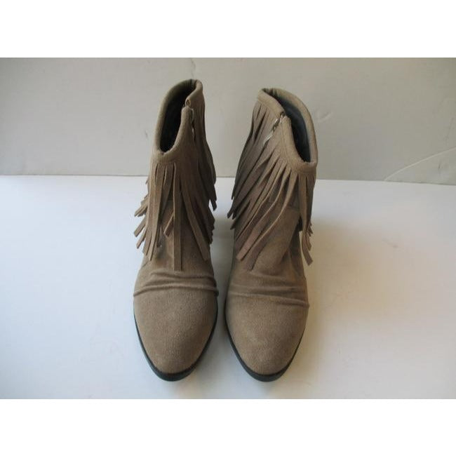 Bucco Tan Suede Round Pointed Toe Fringe Ankle Bootsbooties Size Us