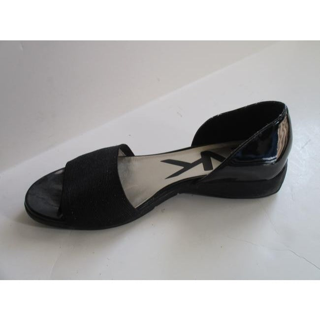 Anne Klein Black D Orsay Elasticized Glitter Vamp Patent Slip On Flats Pumps Size Us