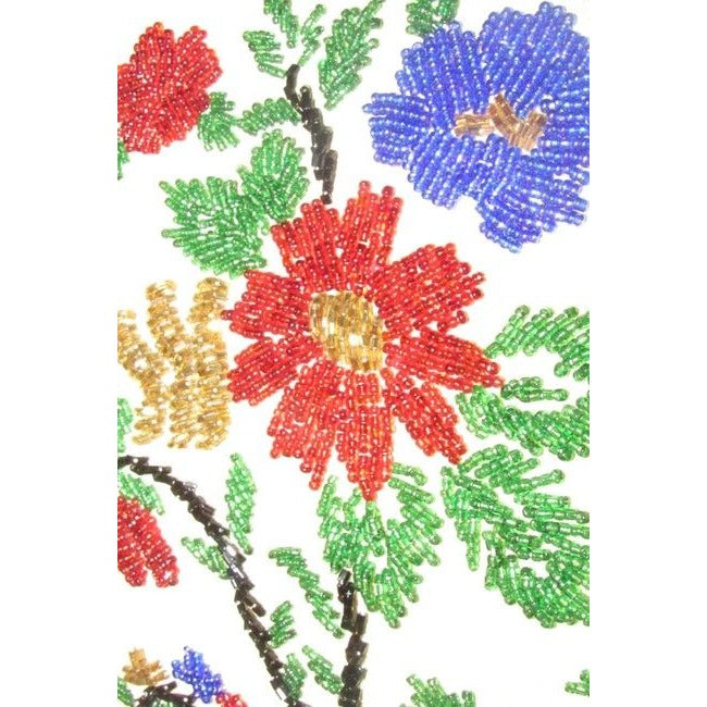 Nwot True Red Leather With A Hand Beaded Floral Design On Canvas Glass Beads Satchel