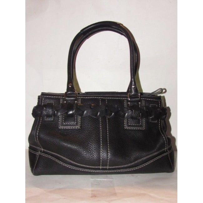 Coach New Pursesdesigner Purses Black Pebbled Leather With White Contrast Stitching And Chrome Hardw