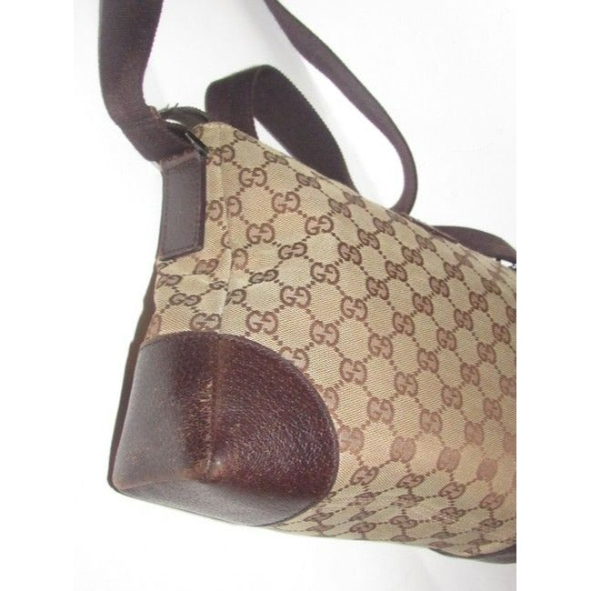 Gucci Vintage Shades Of Brown Large G Logo Leather Canvas Messenger Bag