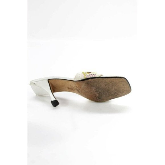 FENDI White Beaded Kitten Heel Mule Sandals