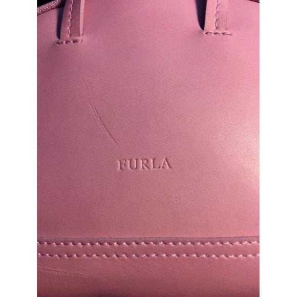 Vintage Furla Bubble Gum Pink Leather Top Handle Bowler Style Purse