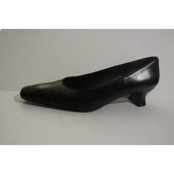 Stuart Weitzman Black Leather Square Toe Kitten Heels