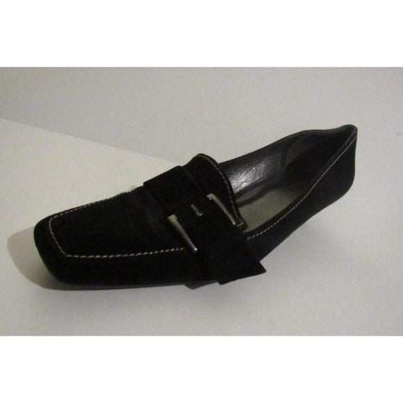 Stuart Weitzman MOD Black Suede Chrome Kitten Heel