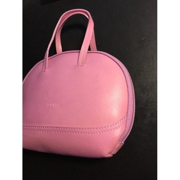Vintage Furla Bubble Gum Pink Leather Top Handle Bowler Style Purse