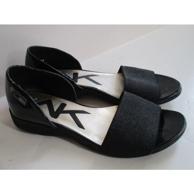 Anne Klein Black D Orsay Elasticized Glitter Vamp Patent Slip On Flats Pumps Size Us