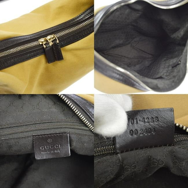 Gucci Vintage Camel Canvas And Brown Leather Bottom With Red Green Stripe Hobo