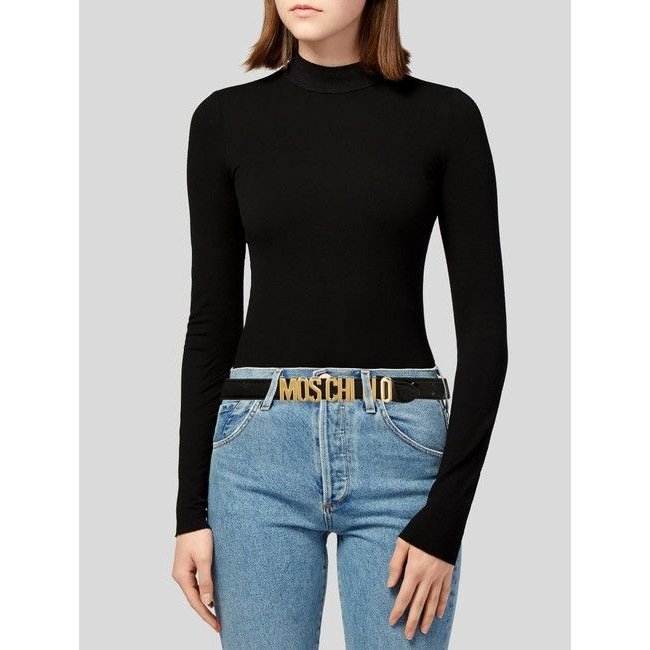 NWT Moschino Black Leather & Gold Logo Belt