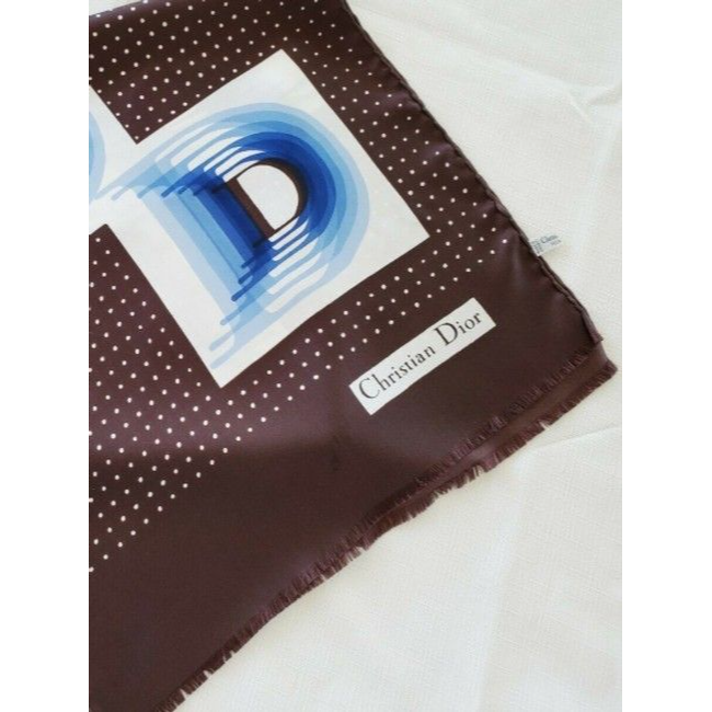 Dior Blue Brown White Trotter Print Logo Silk Scarf