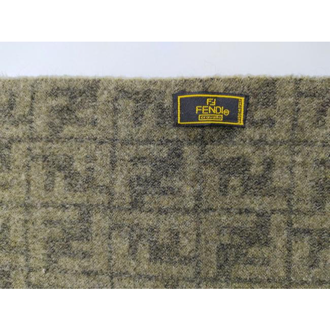 Fendi Olive Tan Zucca Print Logo Cashmere Scarf