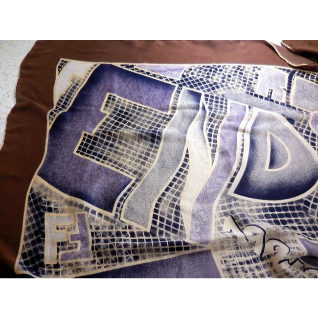 Fendi Purple Brown Blue Black And White Silk Extra Large Scarf