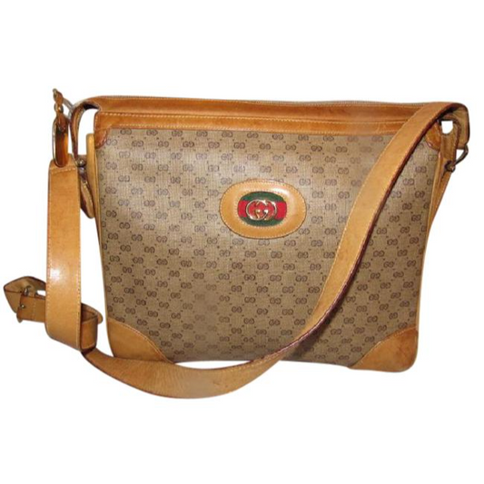 Gucci Vintage Pursesdesigner Purses Brown Leather And Large G Logo Print Coated Canvas With Redgreen