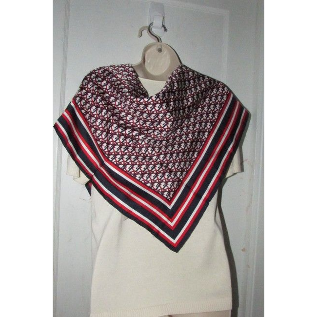 Dior Red White Navy Trotter Print Logo Silk Scarf