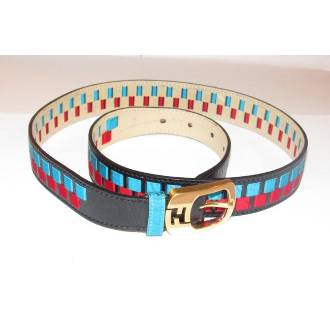 Fendi Blackredaqua Bluegold Leather And Buckles Belt