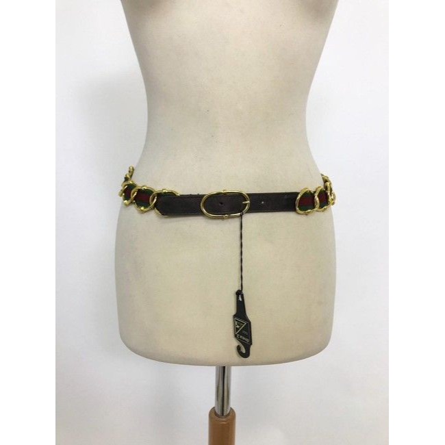 Italian NWT Red Green Stripe Gold Chain & Leather Sherry Belt
