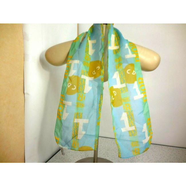 Dior John Galliano Blue Gold Green Trotter Print Logo Silk Sporty Scarf