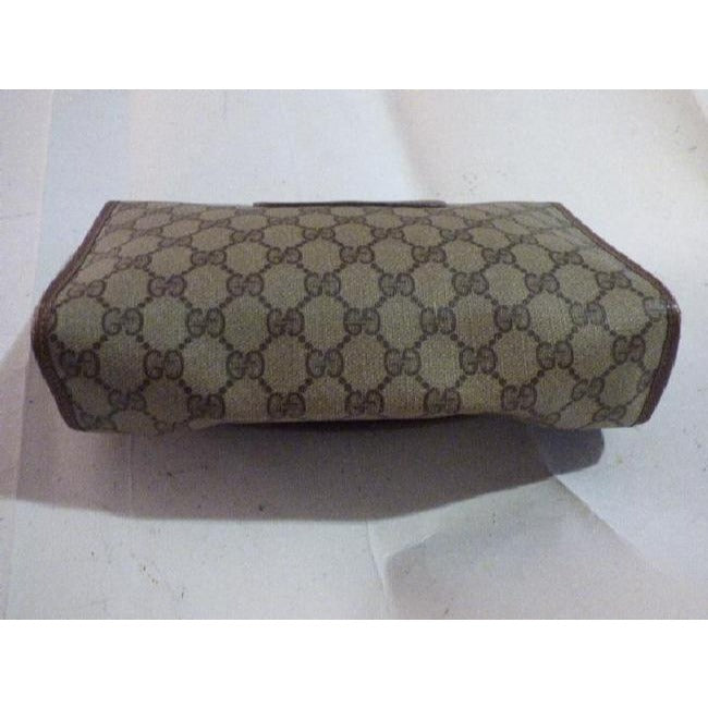 Gucci Vintage Brown Leather Large G Logo Print Coated Canvas And Red Green Stripe