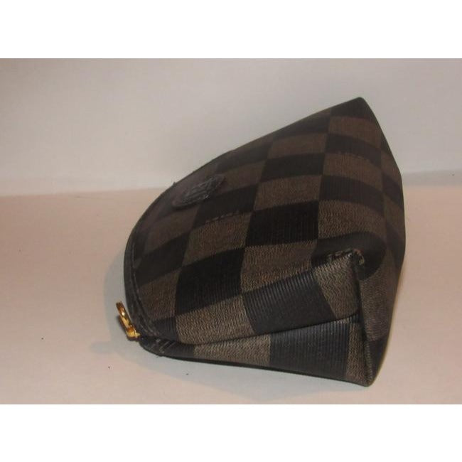 Fendi Brown Checkerboard Print Coated Canvas And Leather Clutch/Cosmetic Bag