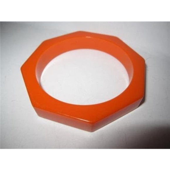 Vintage Art Deco era RARE, Wide, Carved, Octagonal, Orange, Bakelite Bangle