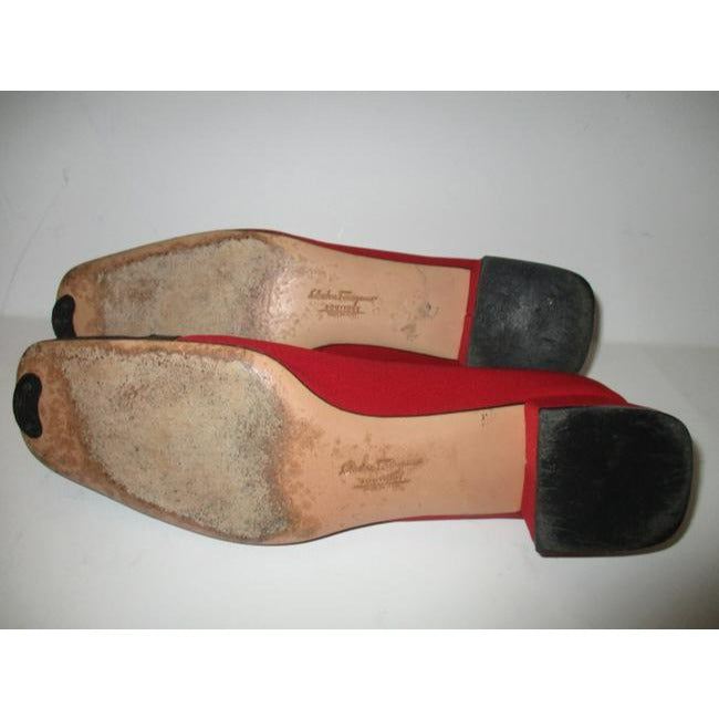 Salvatore Ferragamo Red Boutique Black Toe Square Toe Embossed Logo Flats Size Us