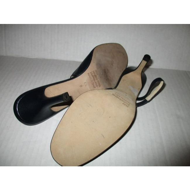 Bellofatto Black Leather Slingback Olly Elastic Strap Pumps Size Us