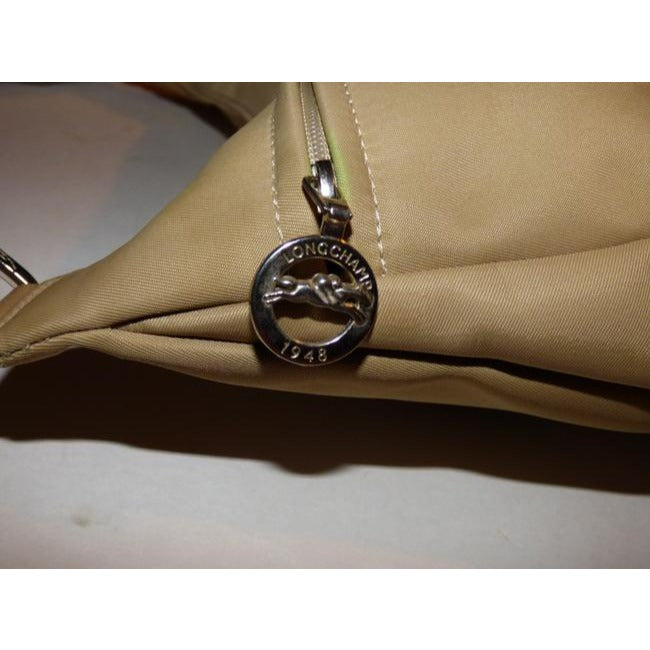 Longchamp Vintage Khaki Or Tan Leather And Heavy Canvas Fabric Nylon Messenger