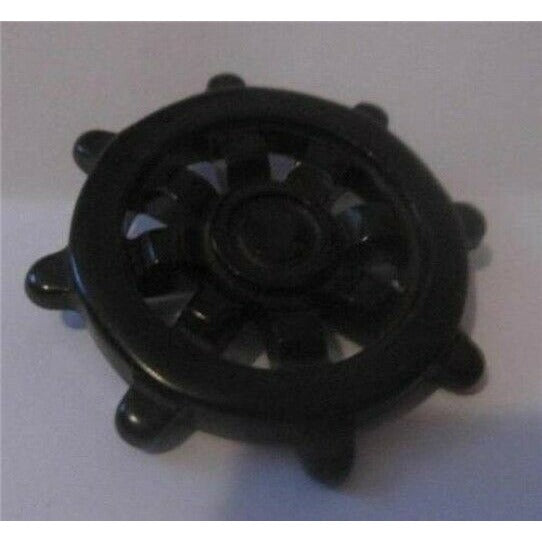 Art Deco Black Bakelite Nautical Boat Wheel Deeply Carved Pierced Brooch Pin