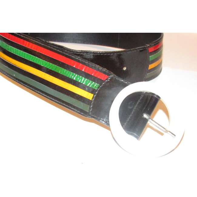 Vintage, OoaK, Fendi, black leather belt with a white Lucite buckle & four multi-color snakeskin leather stripes