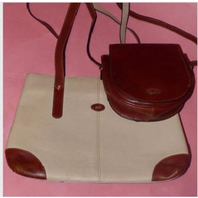 Bally Vintage Pursesdesigner Purses Cream Leather With Burnt Orange Leather Accents Tote
