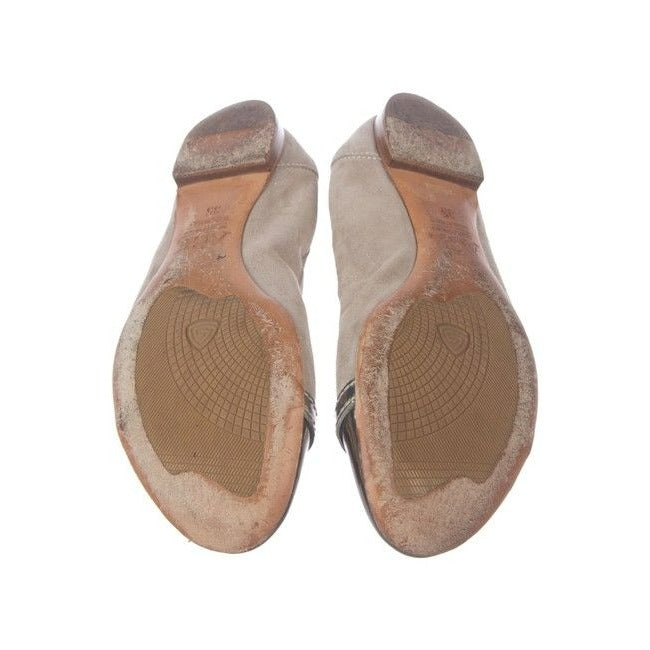 Attilio Giusti Leombruni Pewter Suede Agl Round Toe Metallic Cap Toes Flats Size Eu