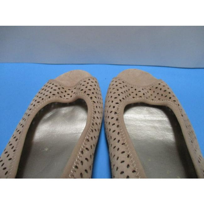 Anne Klein Beige Tan Suede Sport Cadwyn Peep Toe Wedge Pumps Size Us