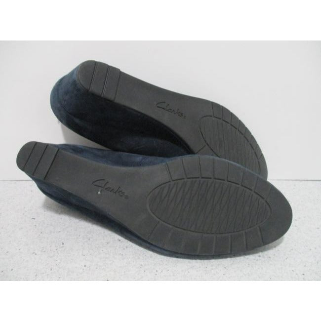 Clarks Slate Blue Suede Round Toe Wedge Pumps Size Us
