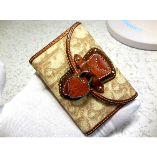 Dior Tan 'Trotter Romantique Heart Flap' Key Holder/Wallet