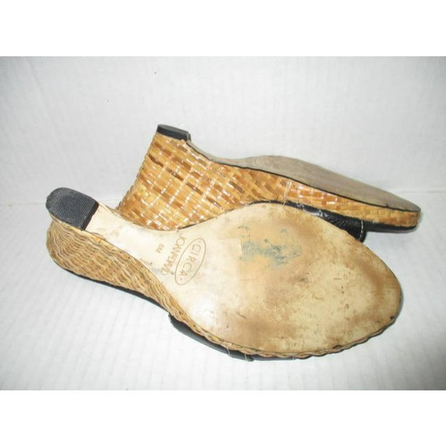 Joan And David Brown Open Toe Lacquer Wicker Platform Sandals Size Us