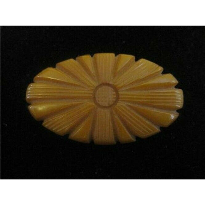 Lovely Vintage Deeply Carved Floral Design Butterscotch Bakelite Brooch Pin