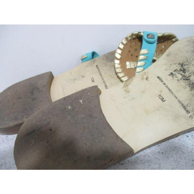 Jack Rogers Teal Aqua And Metallic Gold Southwest Inspired Thong Sandals Size Us