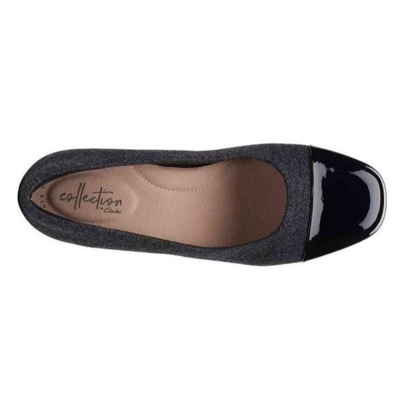 Clarks Grey Wool Black Patent Chartli Diva Pump