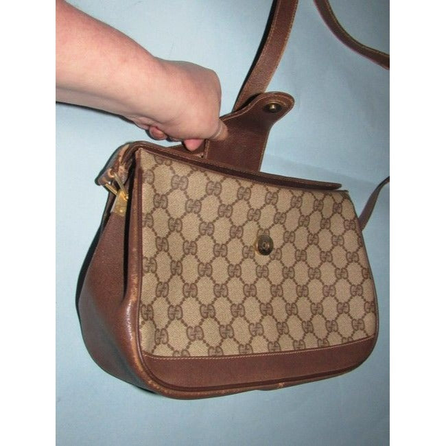 Gucci Vintage Accessory Collection Pursesdesigner Purses Brown Large G Logo Print Coated Canvasleath