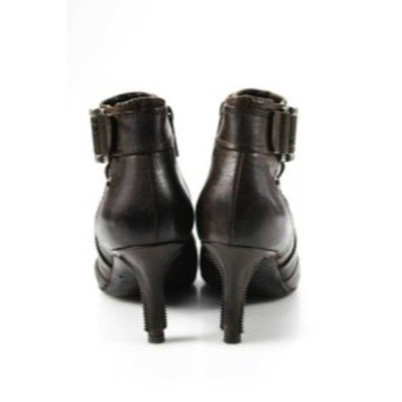 Dior Chocolate Brown Leather Ankle Boots with Chrome Grommet, Ankle Straps, and 3" Heels