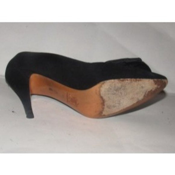 Saint Laurent Vintage Mod Black Suede Heels w Chiffon Rose