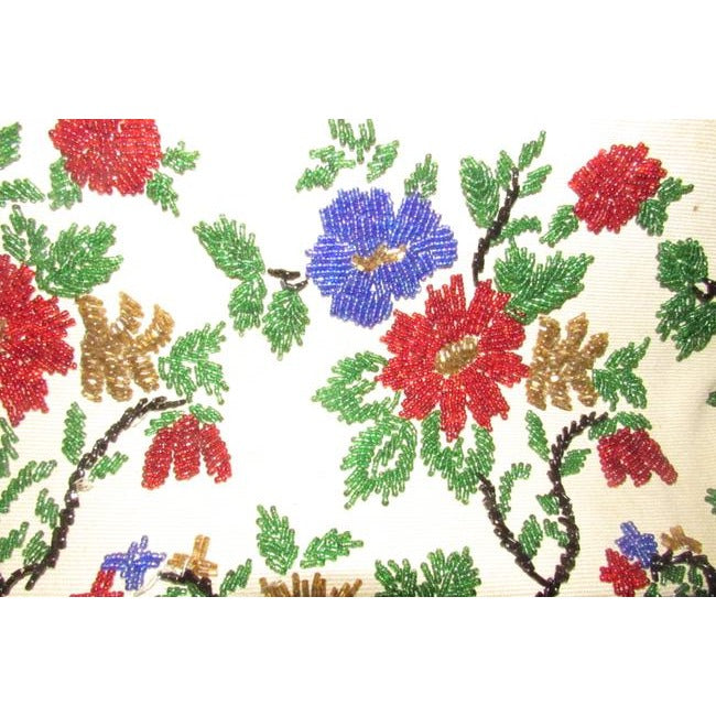 Nwot True Red Leather With A Hand Beaded Floral Design On Canvas Glass Beads Satchel