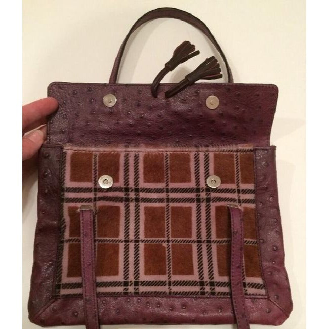 Saks Fifth Avenue Vintage Pursesdesigner Purses Purple Ostrich Leather And Plaid Pony Hair And Hobo