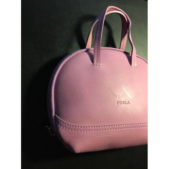 Vintage Furla Bubble Gum Pink Leather Top Handle Bowler Style Purse