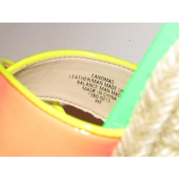 Enzo Angiolini Pink Yellow Green and Taupe Leather Wedge Sandals
