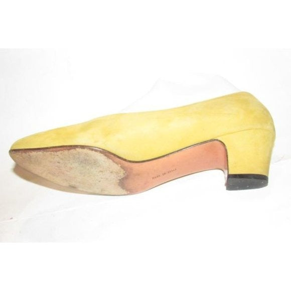 Ferragamo Yellow Suede Kitten Heels Pumps