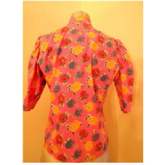 Emanuel Ungaro Pink With Red Blue Yellow Floral Print Button Down