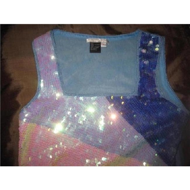 Alberto Makali Iridescent Sequins In Blues Back Sheer Vintage Top